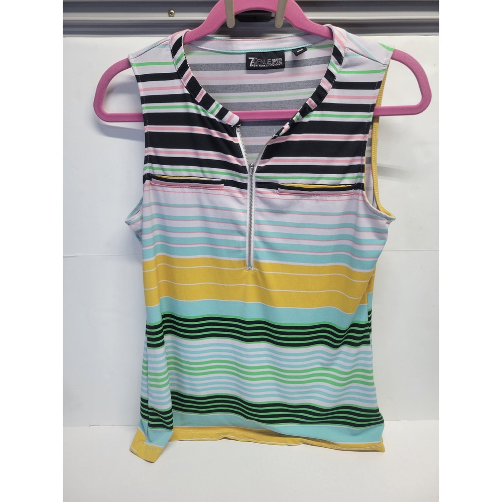 7th Avenue New York & Company Multicolor Striped Half Zip Sleeveless Top Small